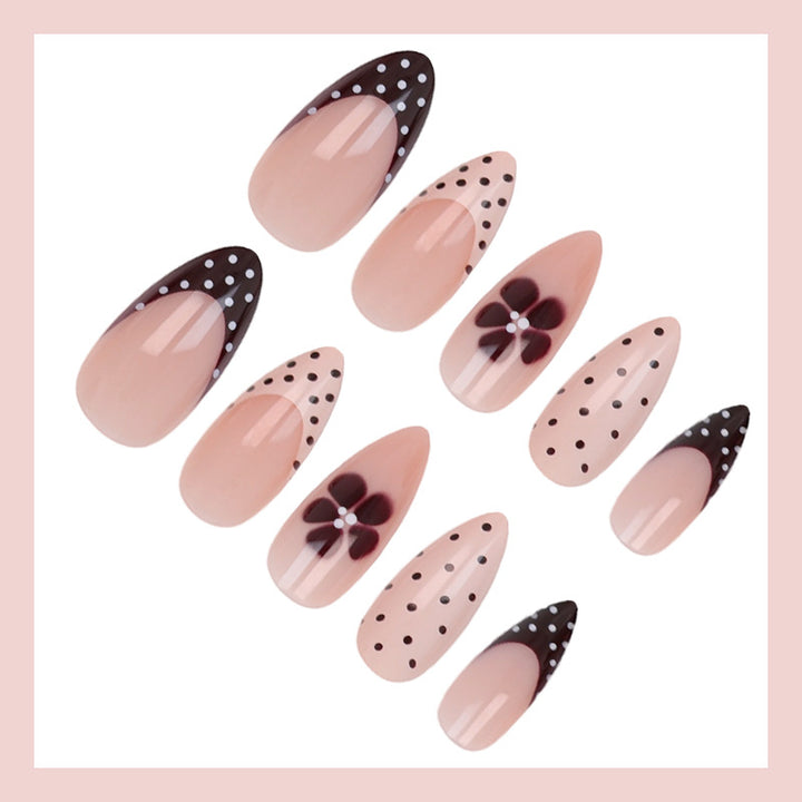 Artificial nail set with elegant flower and dot pattern design Kalsten