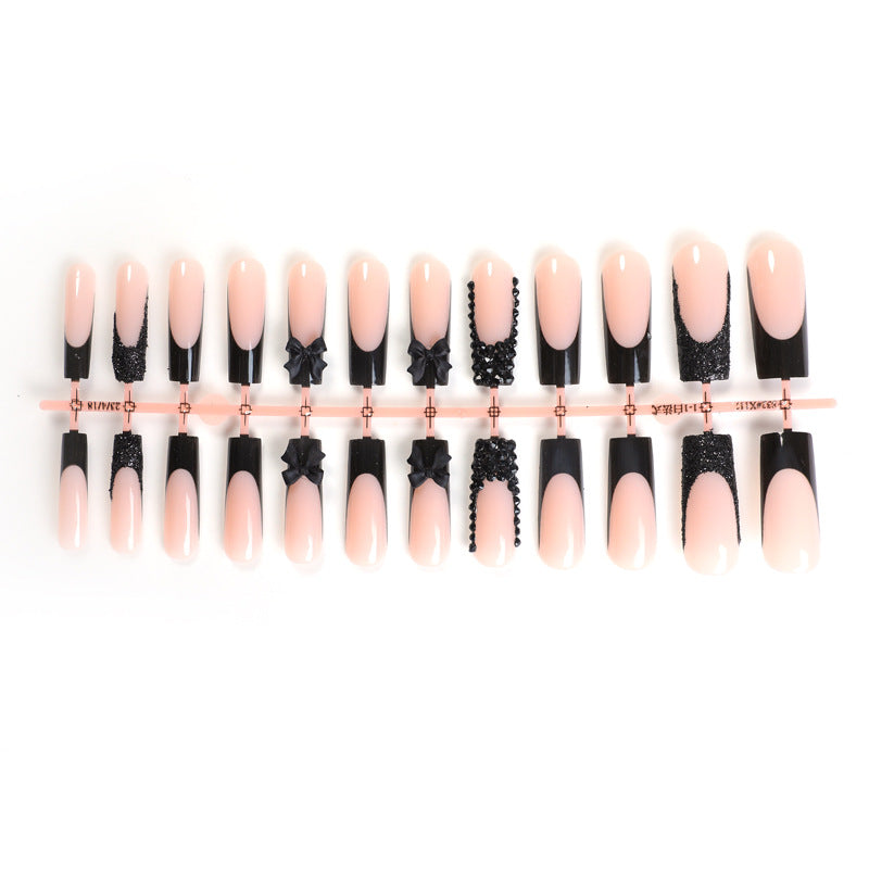 Premium Decorative Press-On Nail Set with Artistic Bow and Glitter Accents Kalsten