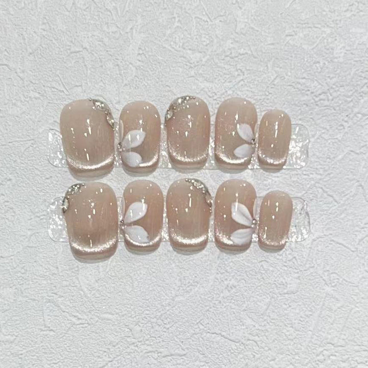 Decorative Press-On Nail Set with Elegant Leaf Design Kalsten