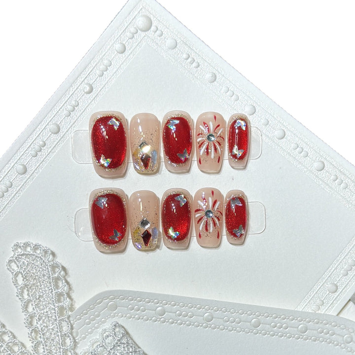 Artistic Press-On Nail Set with Glitter and Star Accents Kalsten