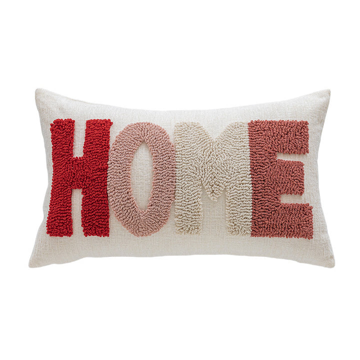 Rectangular Tufted Letter Lumbar Throw Pillow with Loop-Pile 'LOVE' Accent