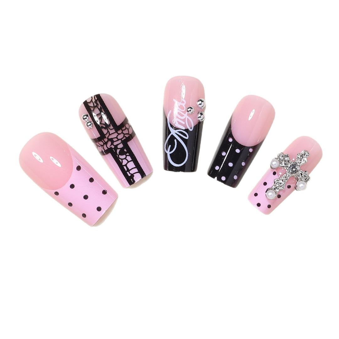 Artistic Long Press-On Nail Design Set with Cross Accents Kalsten