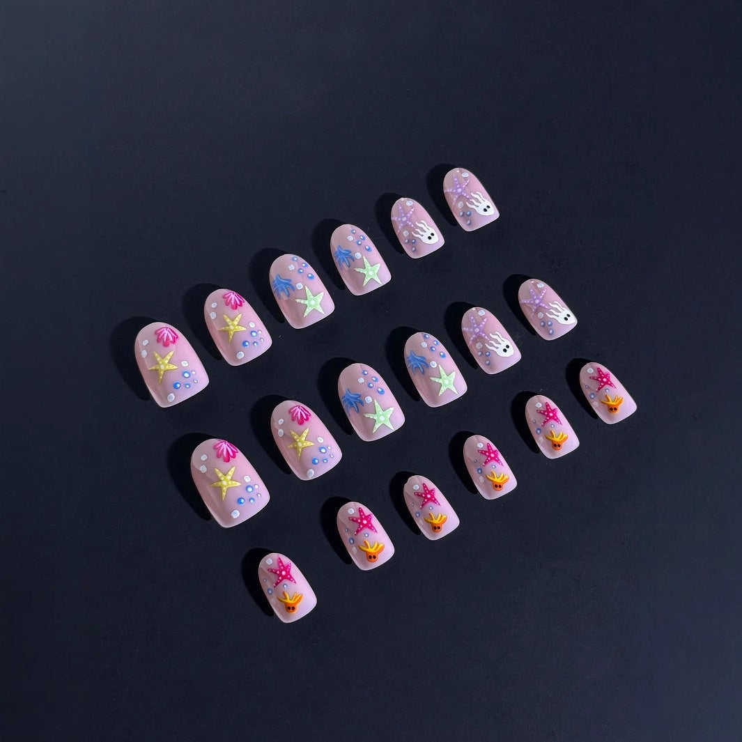 Acrylic nail set with maritime design and colorful 3D accents Kalsten