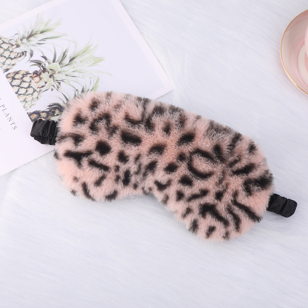 Women's luxury faux fur sleep mask with leopard print, extra soft padding and elastic comfort band Kalsten