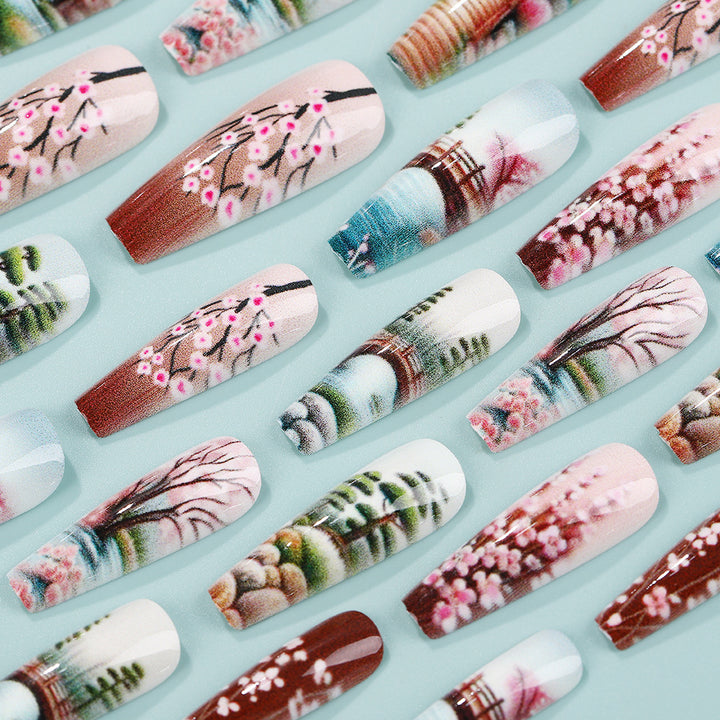 Creative artificial nails in Asian Cherry Blossom Design Kalsten