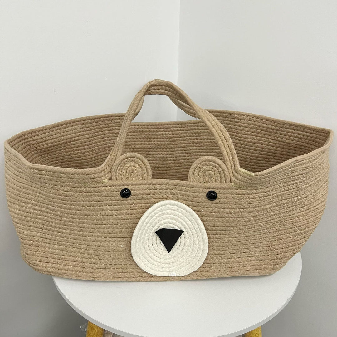 Woven Rope Storage Tote Bag with Animal Face Accent