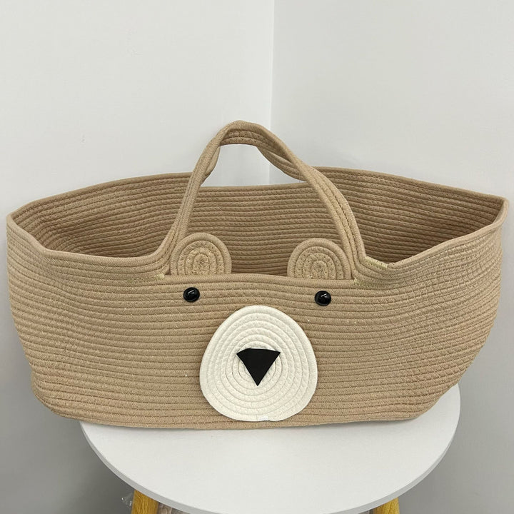 Woven Rope Storage Tote Bag with Animal Face Accent