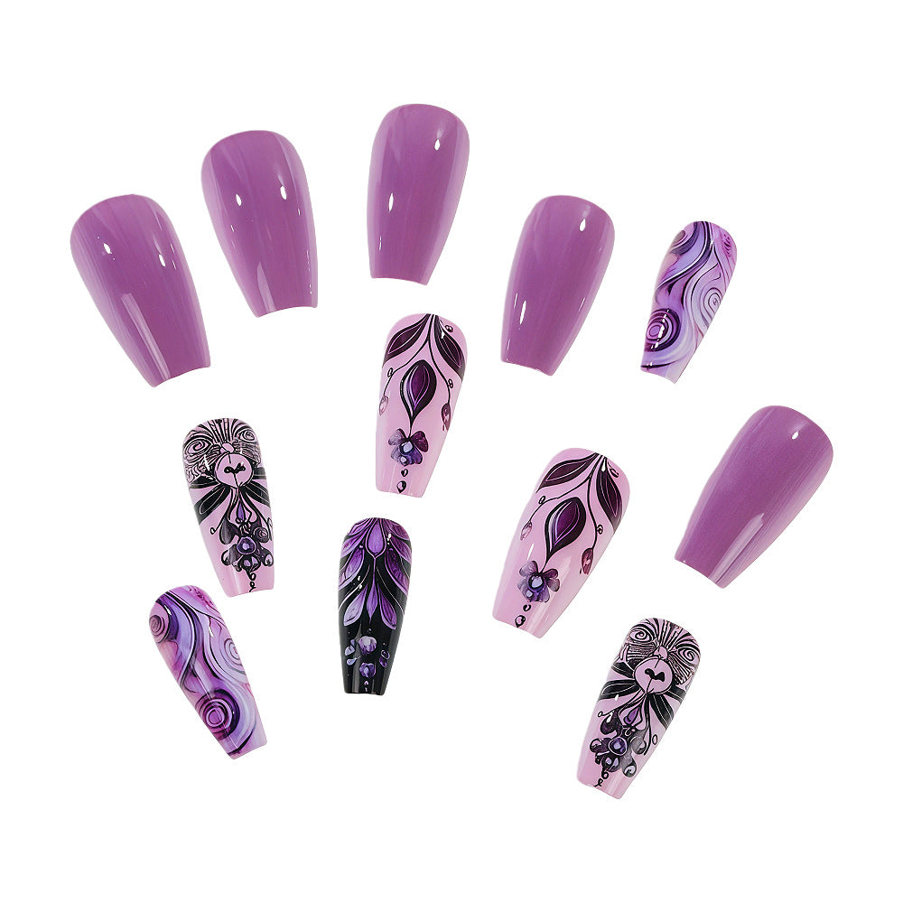 Artificial nails with intricate purple pattern Kalsten