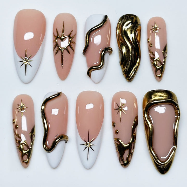 Premium Decorative Press-On Nail Set with Gold Accents Kalsten