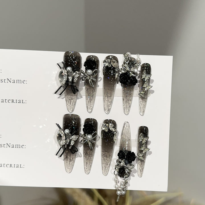 Elegant Rhinestone-Embellished Press-On Nail Extensions