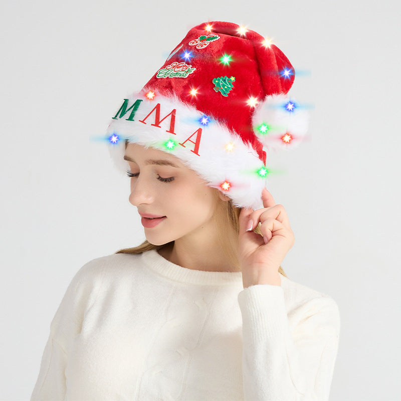 Christmas hat with lights and appliqués