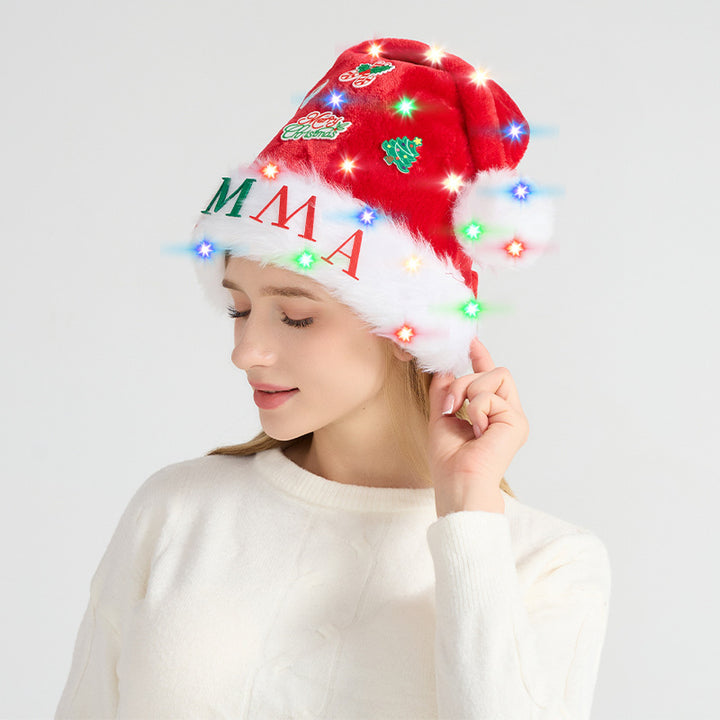 Christmas hat with lights and appliqués