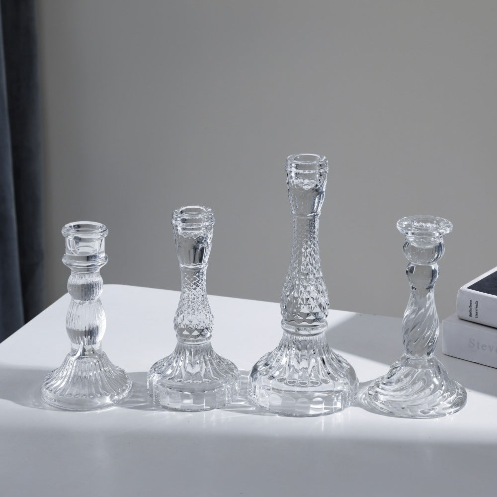 Tall Pressed Glass Decorative Candlestick Holder Kalsten