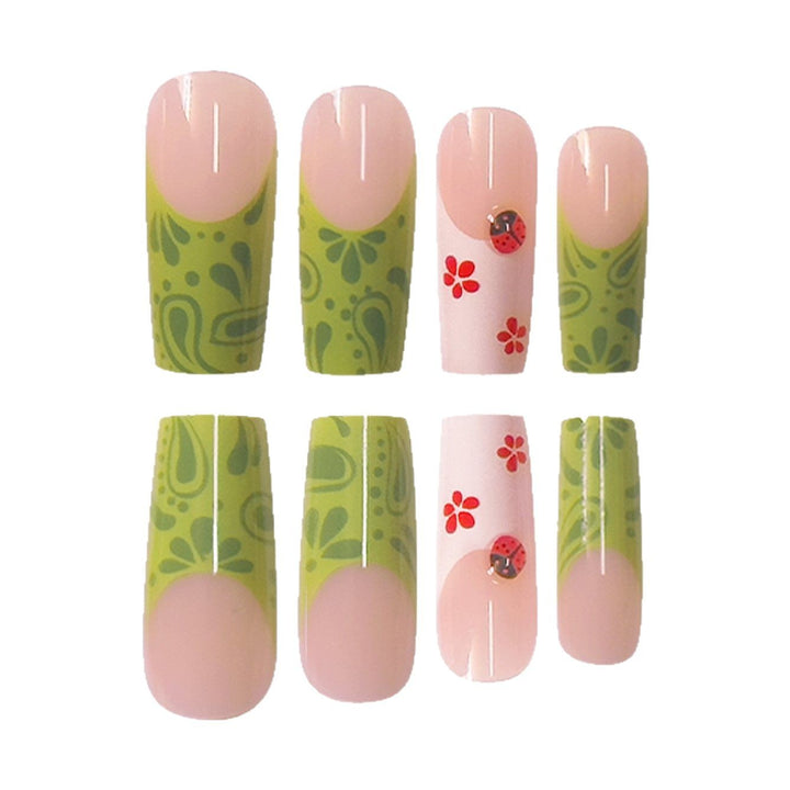 Floral Design Press-On Nails with Leaf Accents Kalsten