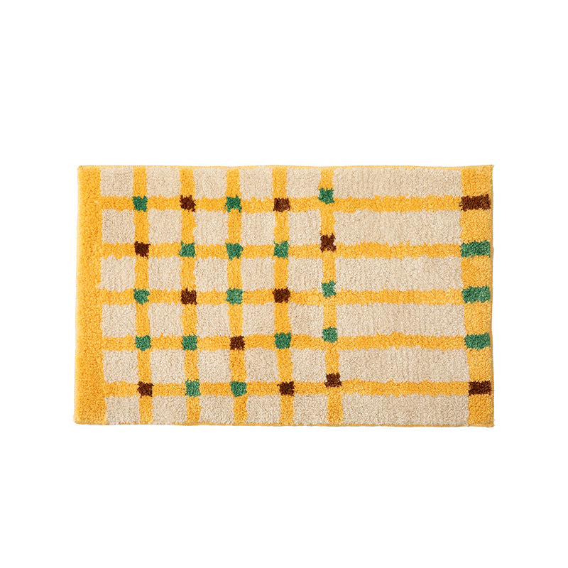 Soft runner bath mat with geometric checkered pattern and non-slip underside Kalsten