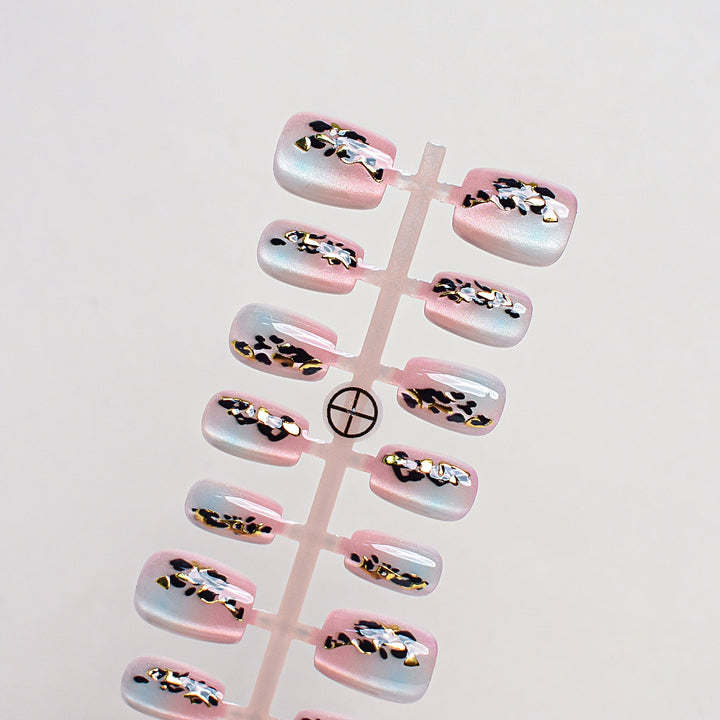 Artistic Press-On Nail Set with Floral Accents Kalsten