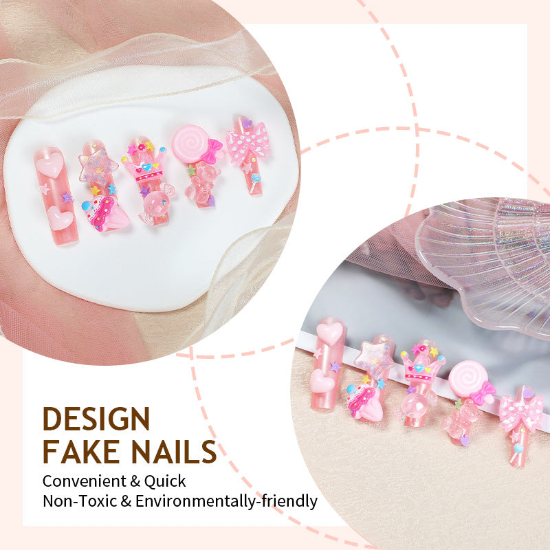 Creative nail art set with playful designs and glitter accents Kalsten