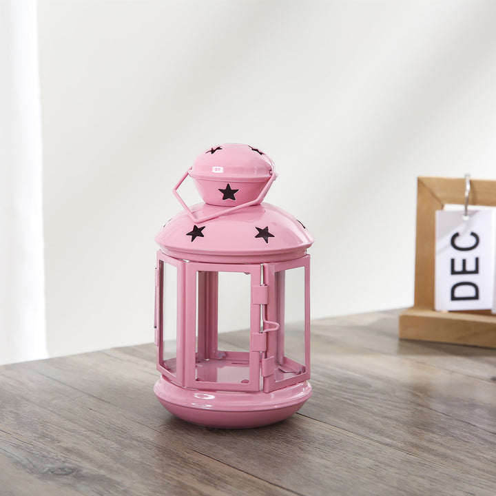 Decorative Star-Cut Glass Panel Metal Tea Light Lantern Kalsten