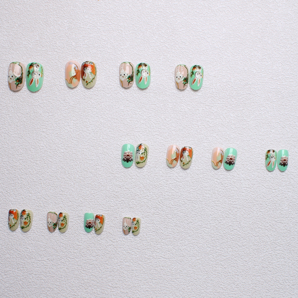 Whimsical Bunny-Themed 3D Press-On Nail Art Kalsten