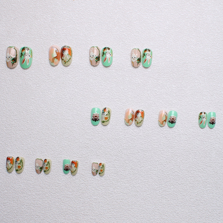Whimsical Bunny-Themed 3D Press-On Nail Art Kalsten