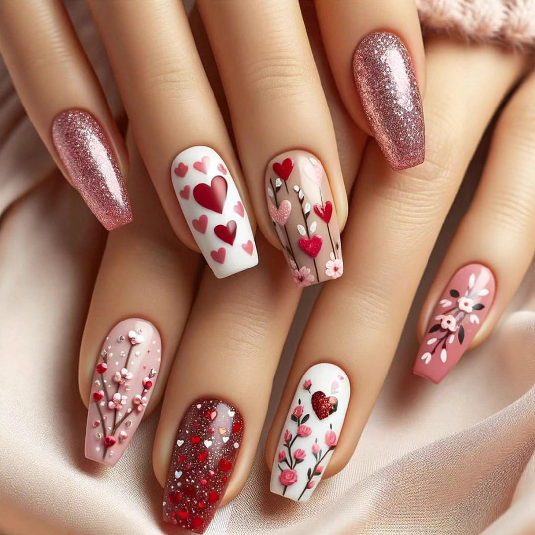 Heart-Themed Decorative Press-On Nail Art Kalsten