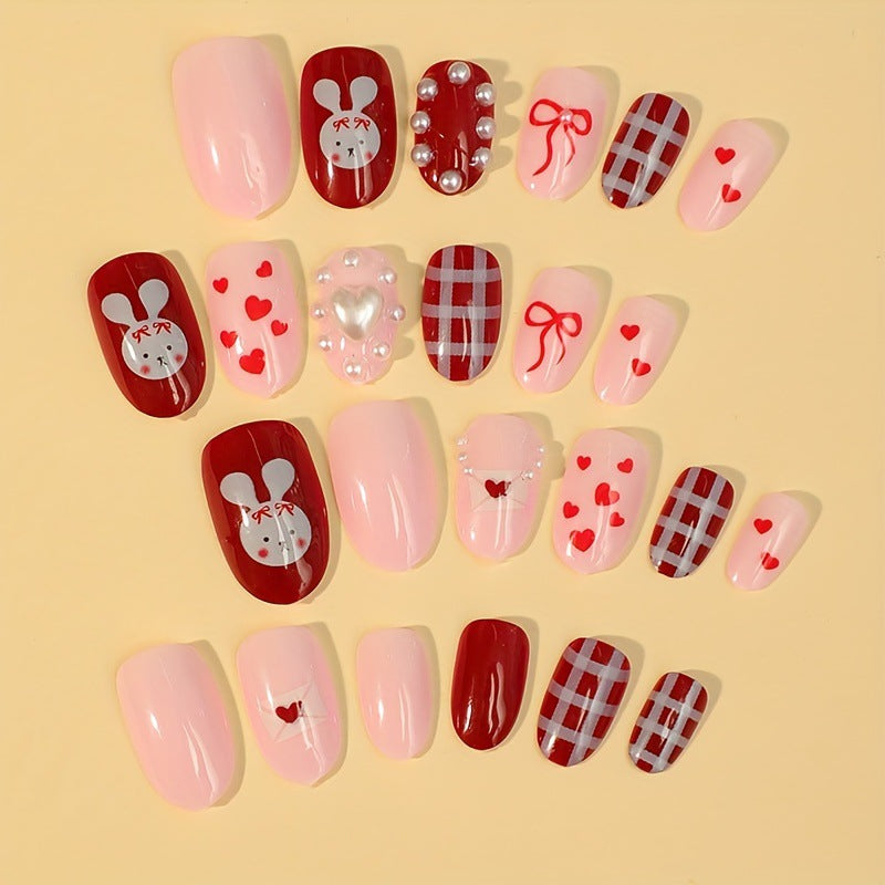 Creative nail art set with cute bunny and heart designs Kalsten