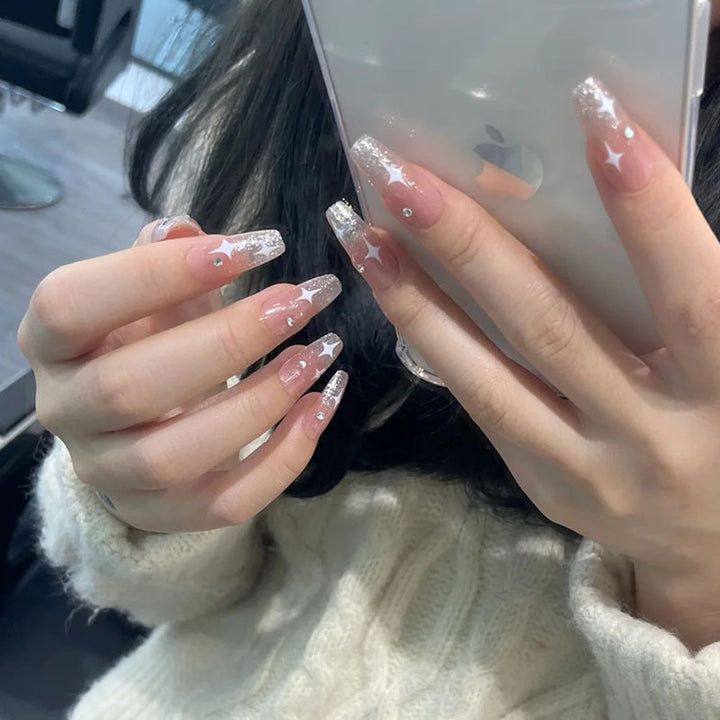 Artificial nail set with shimmering stones and sparkling glitter Kalsten
