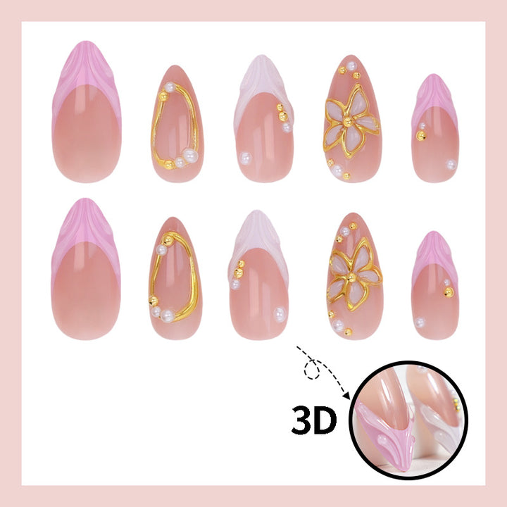 Artificial nail set with floral and sparkling decorations Kalsten