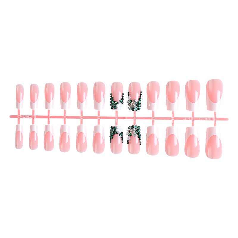 Acrylic nail set with elegant rhinestone decorations and floral design Kalsten