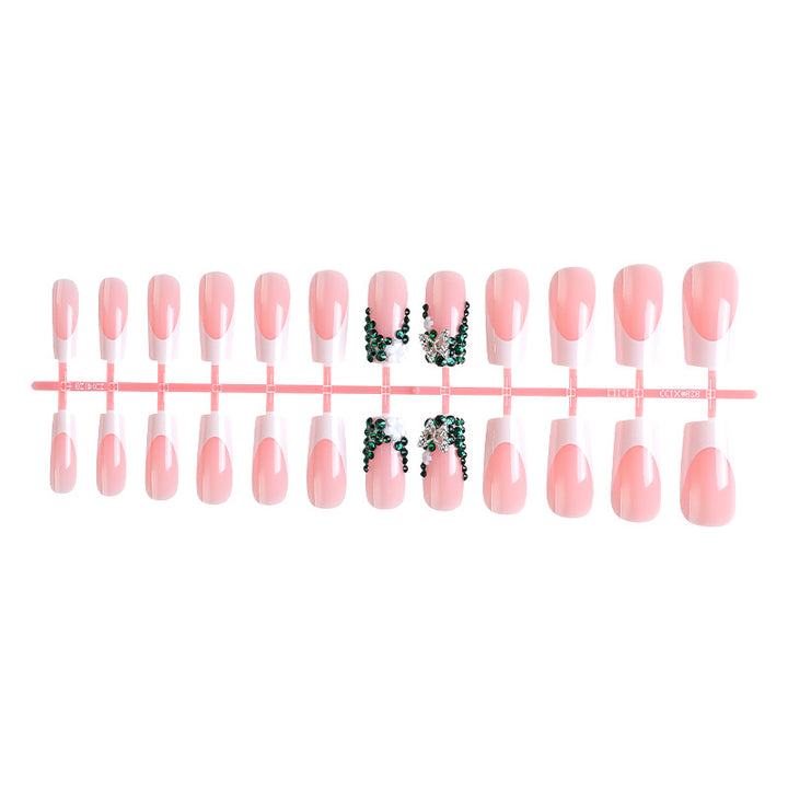 Acrylic nail set with elegant rhinestone decorations and floral design Kalsten