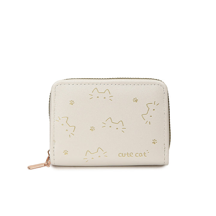 Playful Cat-Themed Compact Zip Wallet
