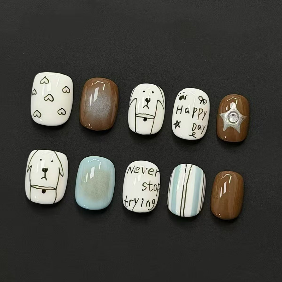 Artistic Cat-Themed Press-On Nail Art Set Kalsten