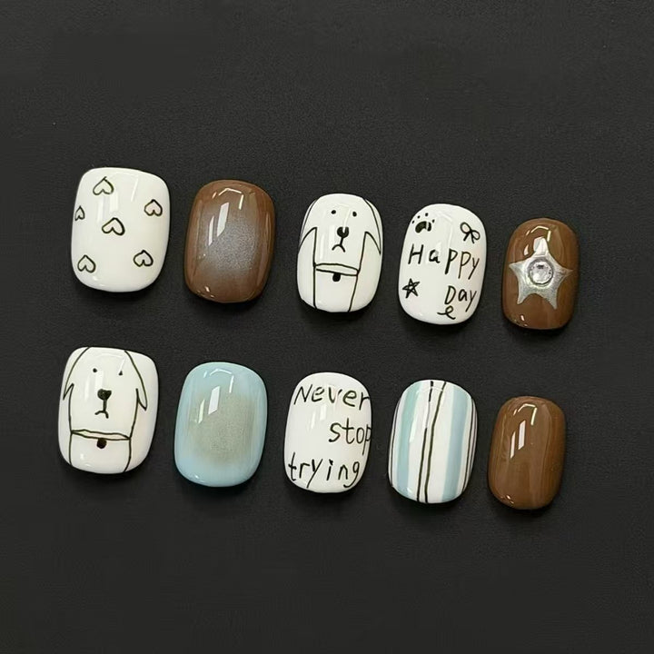 Artistic Cat-Themed Press-On Nail Art Set Kalsten