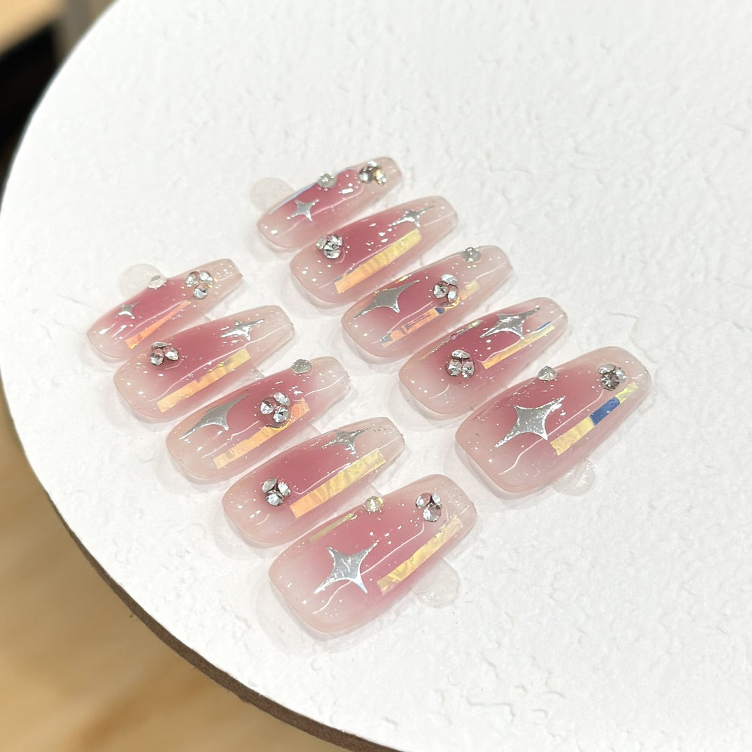 Decorative Press-On Nail Set with Glitter Accents
