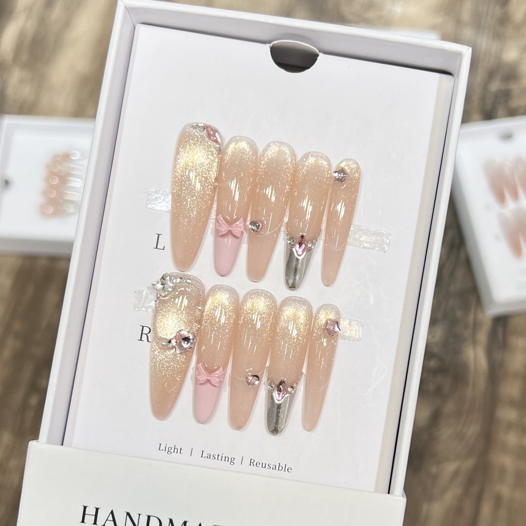 Handmade Press-On Nail Set with Decorative Accents Kalsten