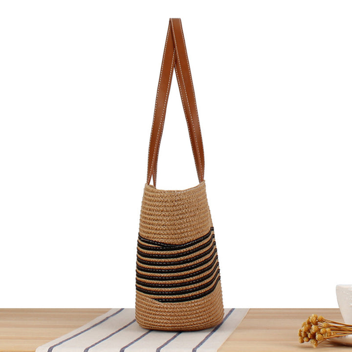 Beach bag with braided pattern and elegant leather handles Kalsten