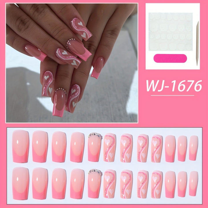 Artificial nail set with romantic heart designs and glamorous accents Kalsten