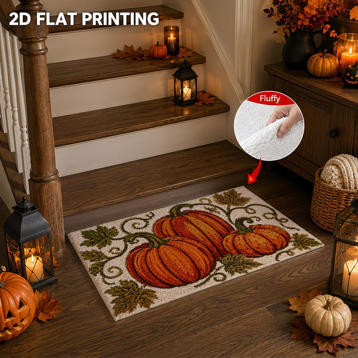 Halloween-Themed Cat and Pumpkin Decorative Doormat