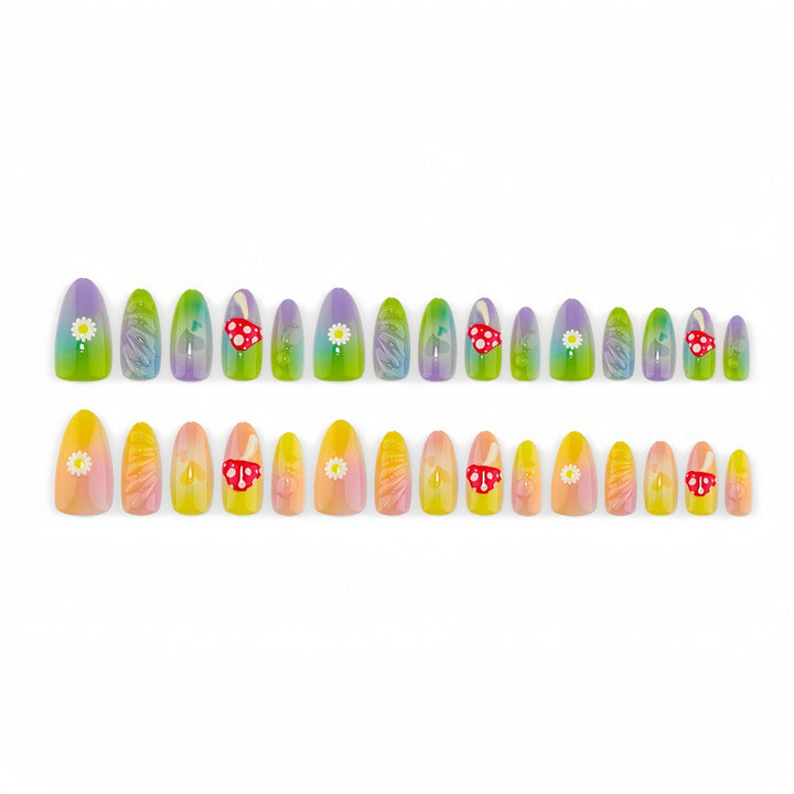 Artificial nails with cheerful flower and mushroom patterns Kalsten