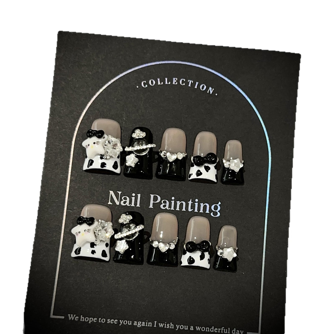 Decorative Press-On Nail Art Set with Unique Character Accents