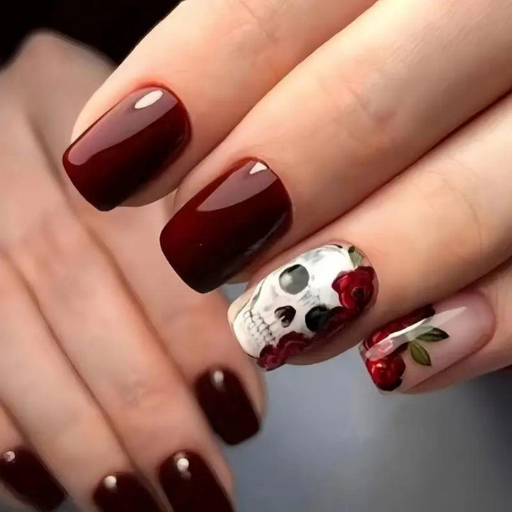 Artistic Skull and Rose Nail Art Kalsten