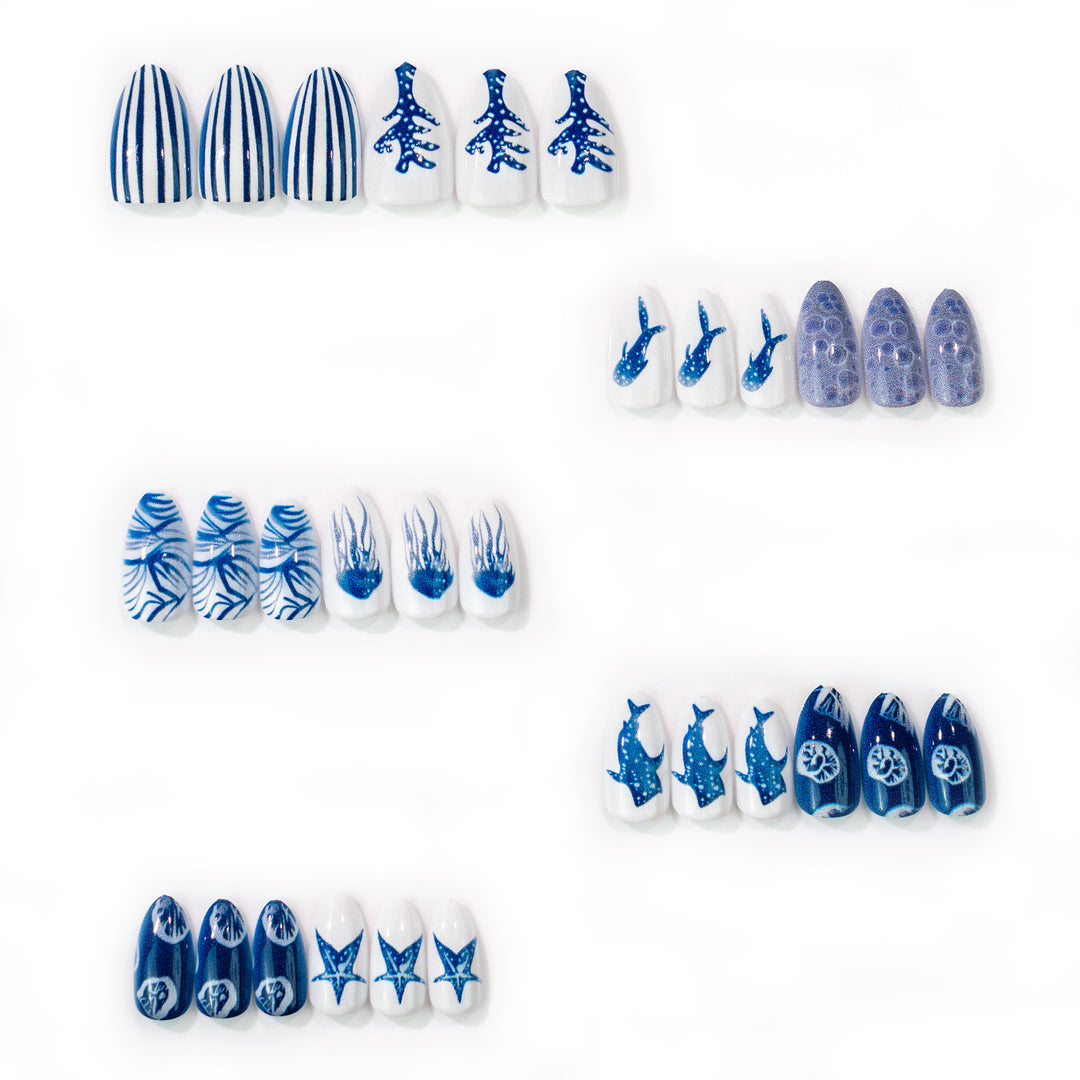 Artistic Ocean-Themed Press-On Nail Set