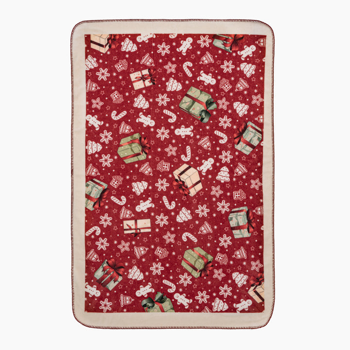 Soft Christmas fleece blanket with gift and gingerbread motif Kalsten