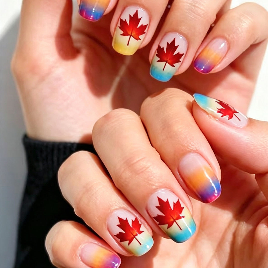 Artistic Maple Leaf Gradient Nail Art Kalsten