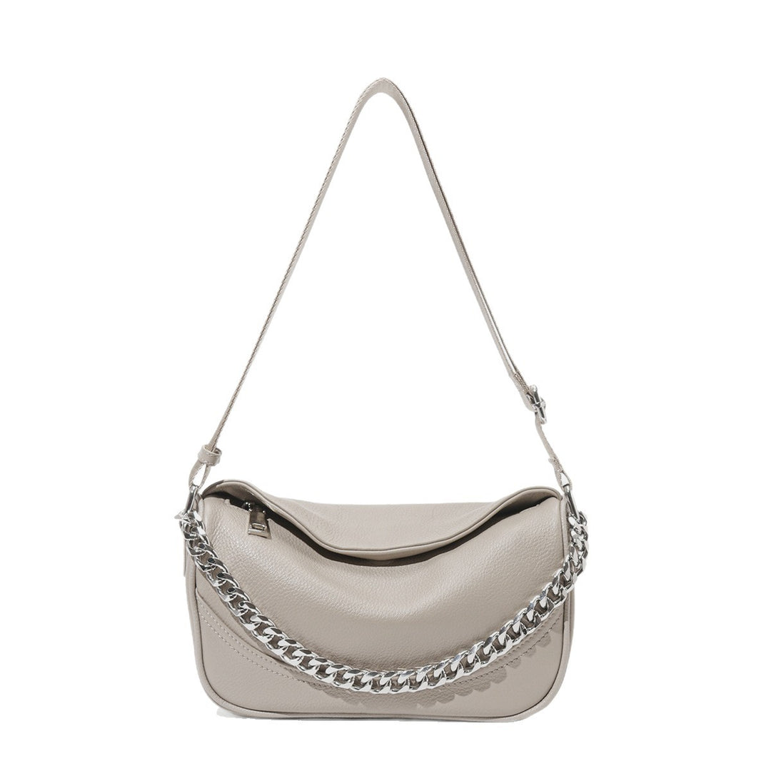 Pebbled Vegan Leather Crescent Shoulder Bag with Chunky Chain Strap