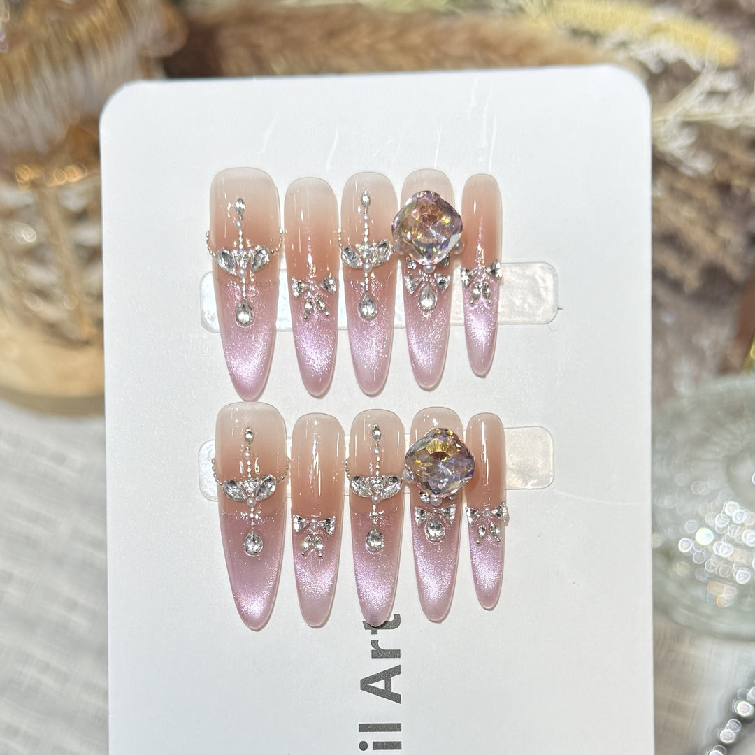 Decorative Rhinestone-Embellished Stiletto Press-On Nails Kalsten