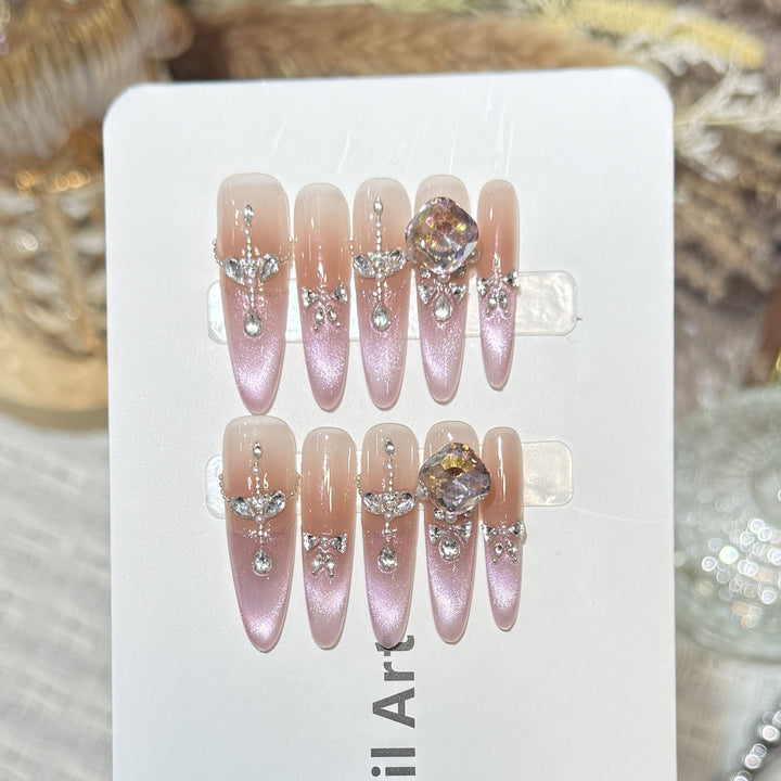 Decorative Rhinestone-Embellished Stiletto Press-On Nails Kalsten