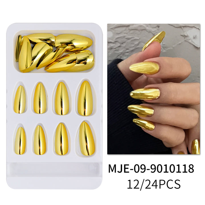Glossy Metallic Almond-Shaped Press-On Nails Kalsten