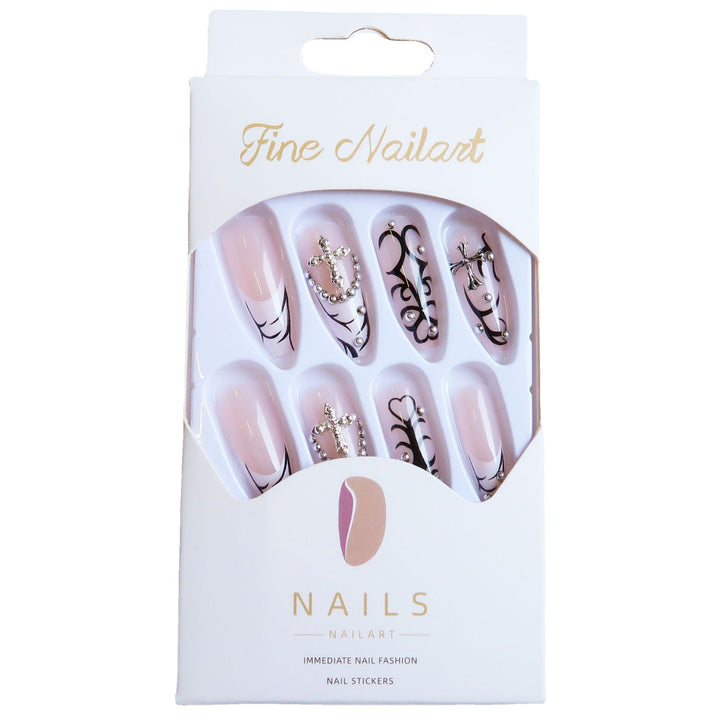 Artistic Press-On Nail Art Set with Intricate Engravings