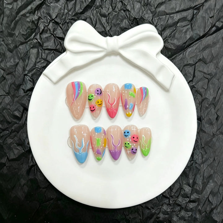 Artistic Smileys and Rainbow-Inspired Press-On Nails